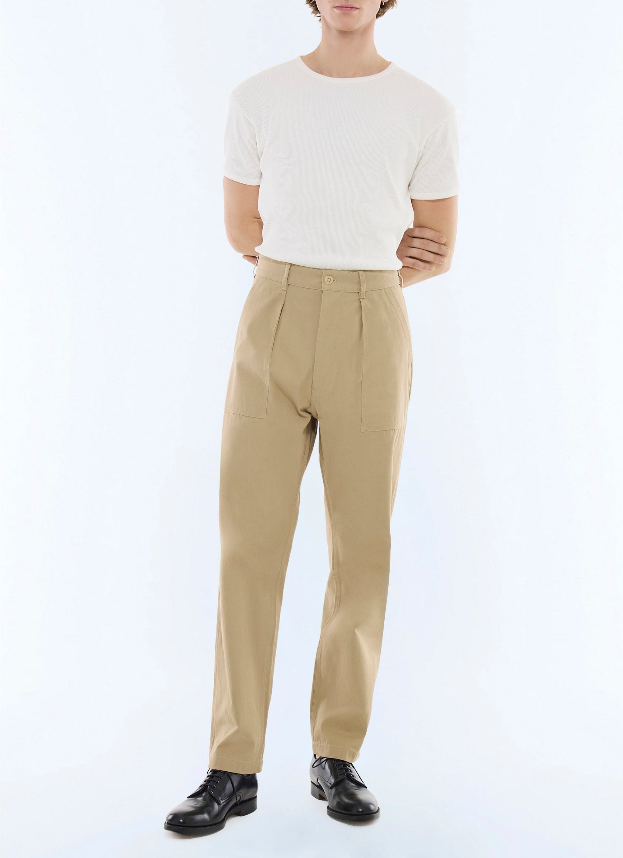 Cotton twill cargo trousers - Beige