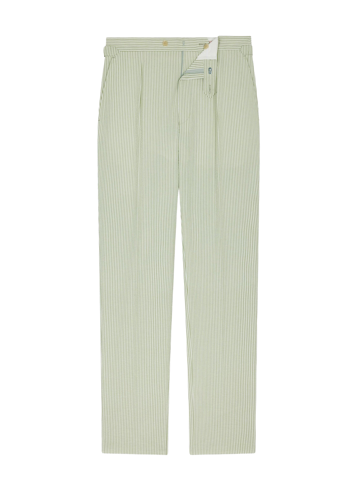 Fitted striped seersucker trousers - Pale Green
