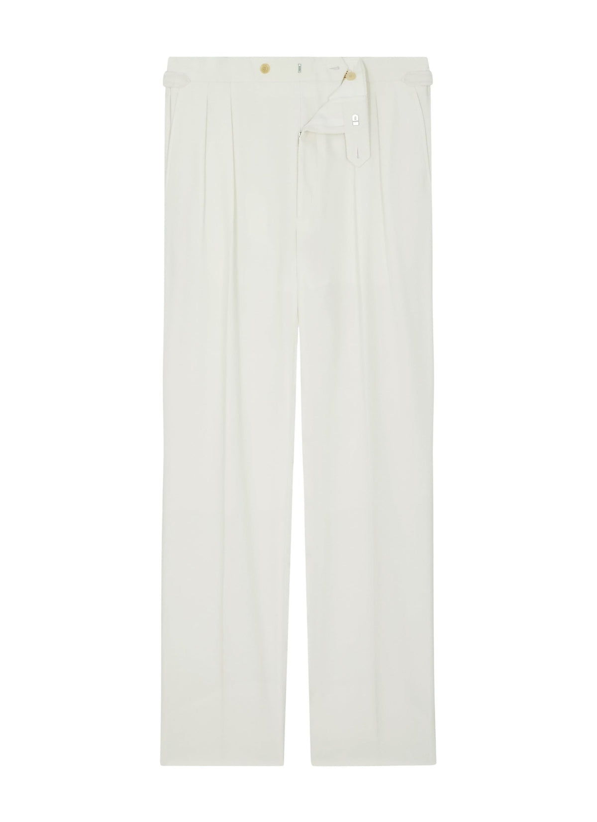 Pantalon droit à pinces en laine - Écru