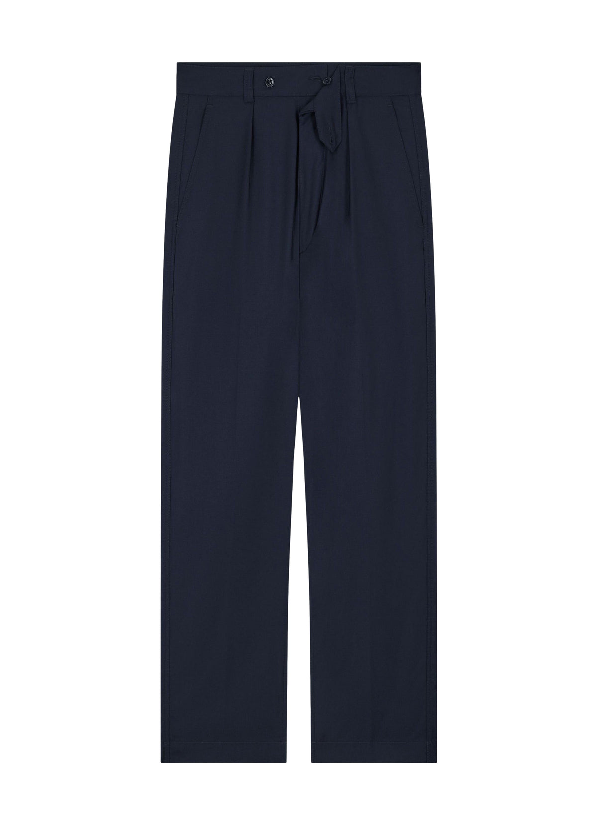 Wide-leg pleated trousers in wool twill - Navy
