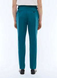 Pantalon chino ajusté en toile de coton - Bleu de Prusse