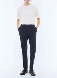 Pantalon élastiqué en toile de coton - Bleu Marine