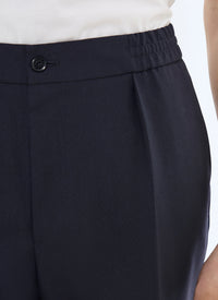 Pantalon élastiqué en toile de coton - Bleu Marine