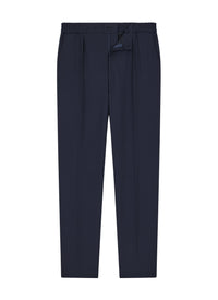 Pantalon élastiqué en toile de coton - Bleu Marine