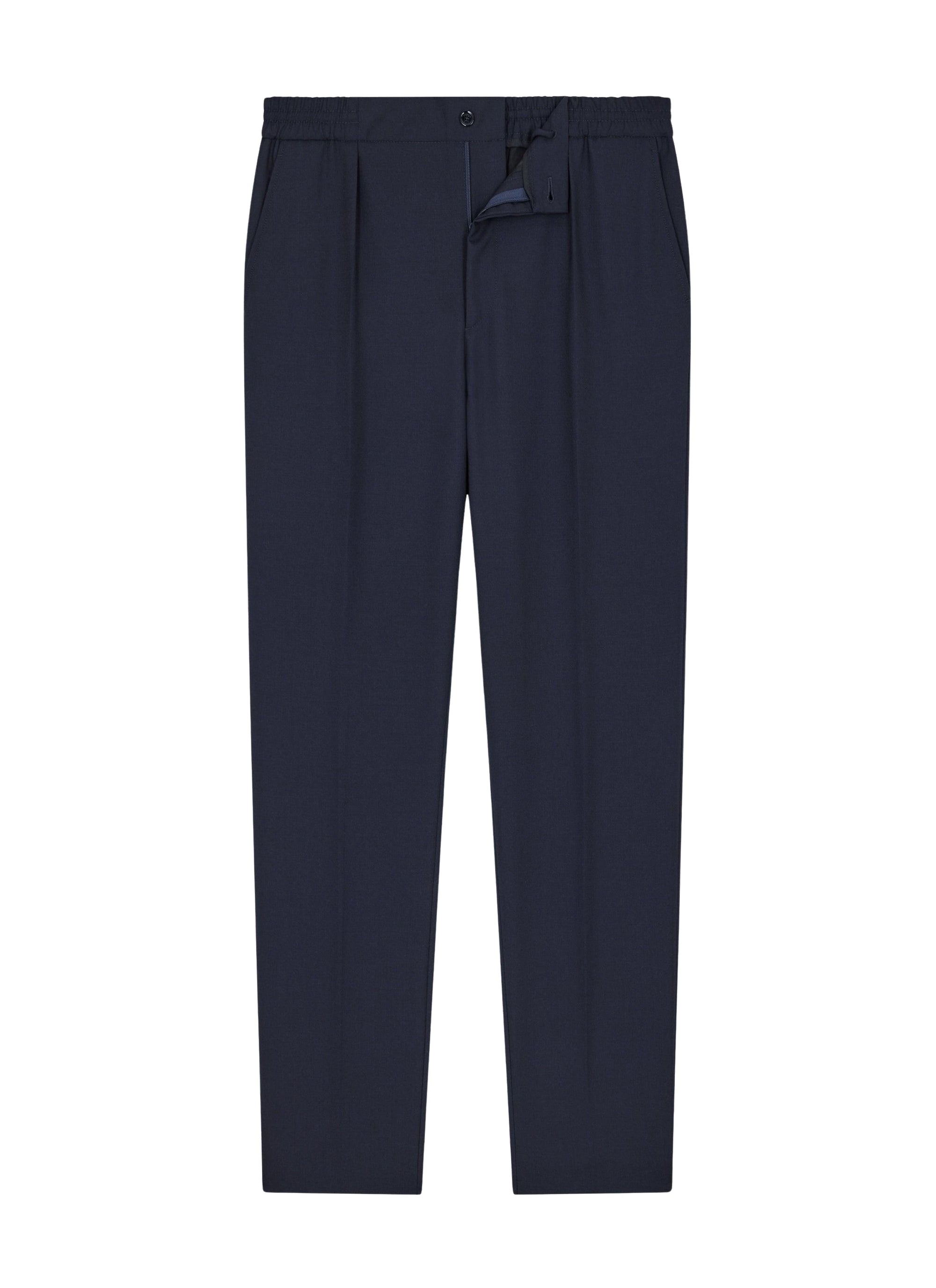 Pantalon élastiqué en toile de coton - Bleu Marine