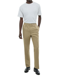 Pantalon élastiqué en toile coton et lin - Beige