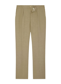 Pantalon élastiqué en toile coton et lin - Beige