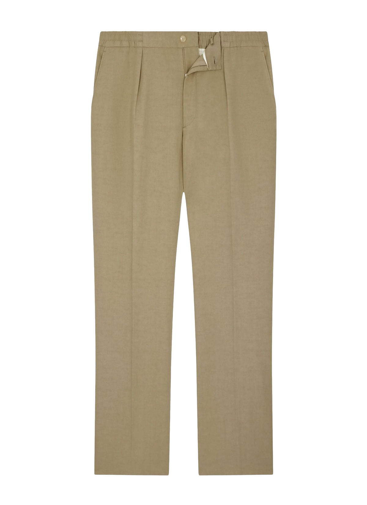 Pantalon élastiqué en toile coton et lin - Beige