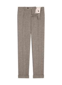 Straight-leg trousers with a crease and herringbone pattern in wool - Brown