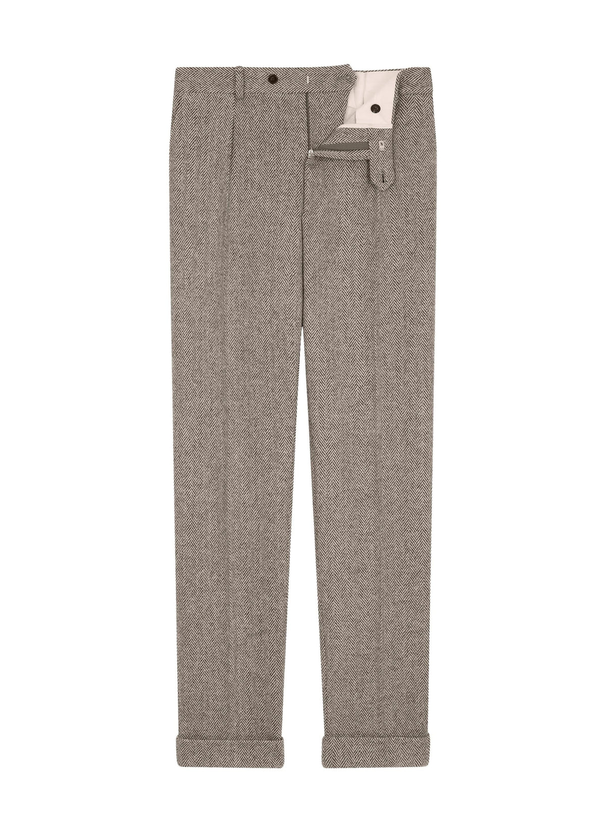 Straight-leg trousers with a crease and herringbone pattern in wool - Brown