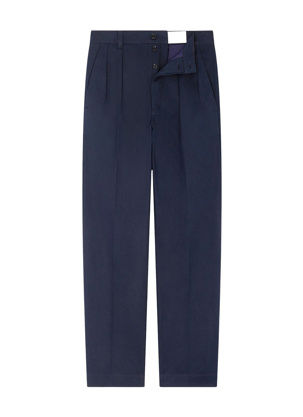Pantalon chino droit à pinces en twill de coton - Marine