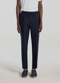 Pantalon élastiqué en laine - Bleu Marine