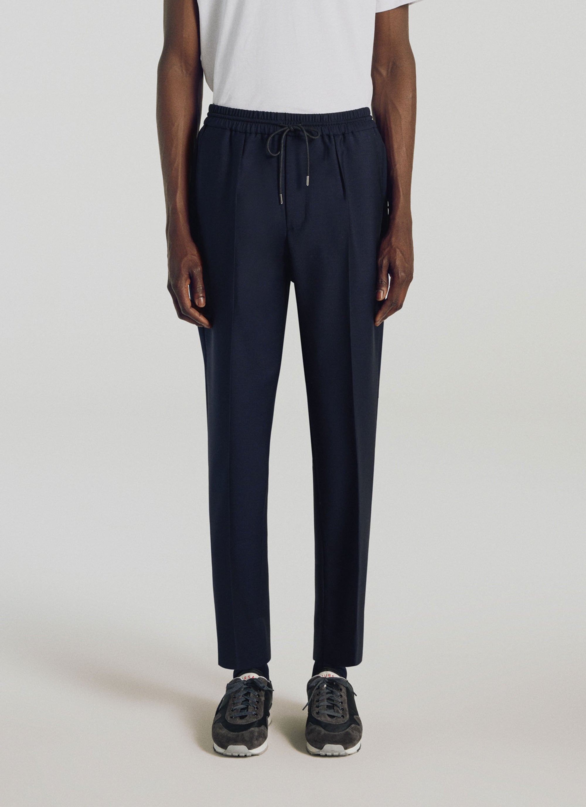 Pantalon élastiqué en laine - Bleu Marine