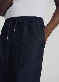 Pantalon élastiqué en laine - Bleu Marine