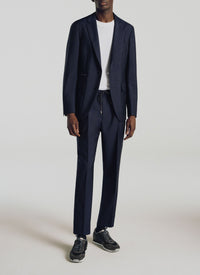 Pantalon élastiqué en laine - Bleu Marine