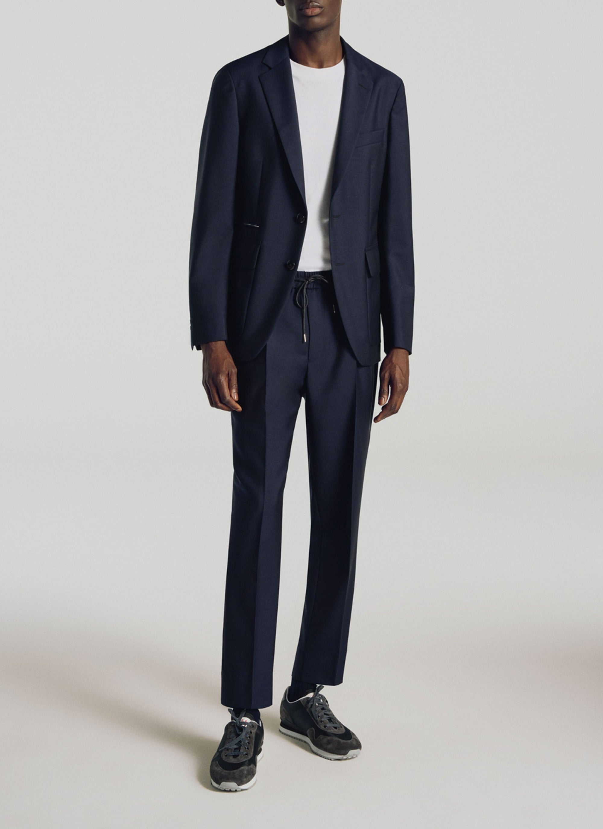 Pantalon élastiqué en laine - Bleu Marine