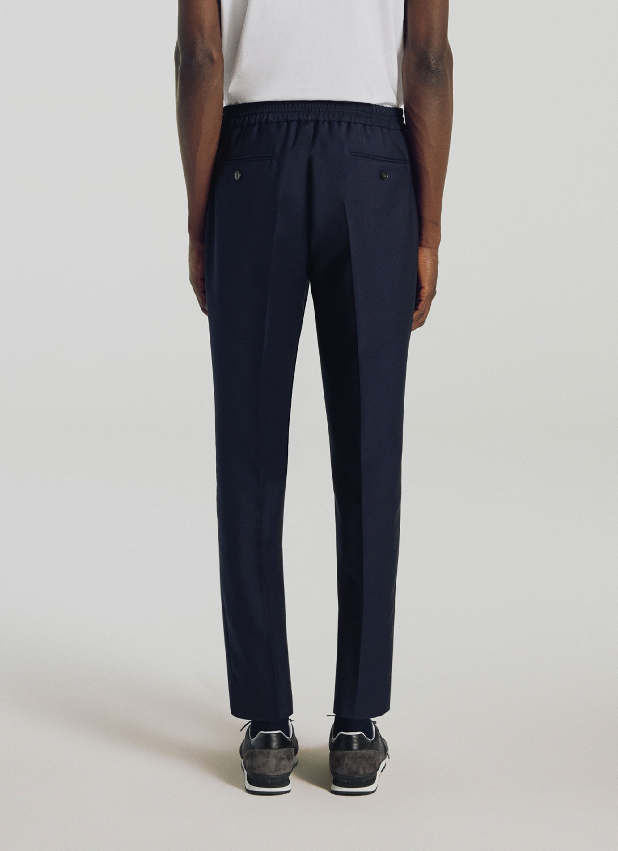 Pantalon élastiqué en laine - Bleu Marine