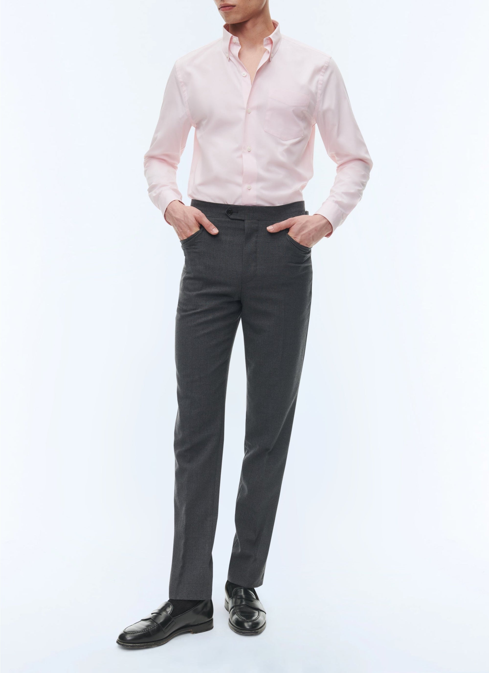 Fitted trousers in wool canvas - Ash