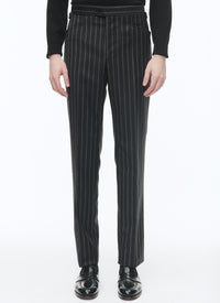 Fitted trousers with button fastening in wool - Black