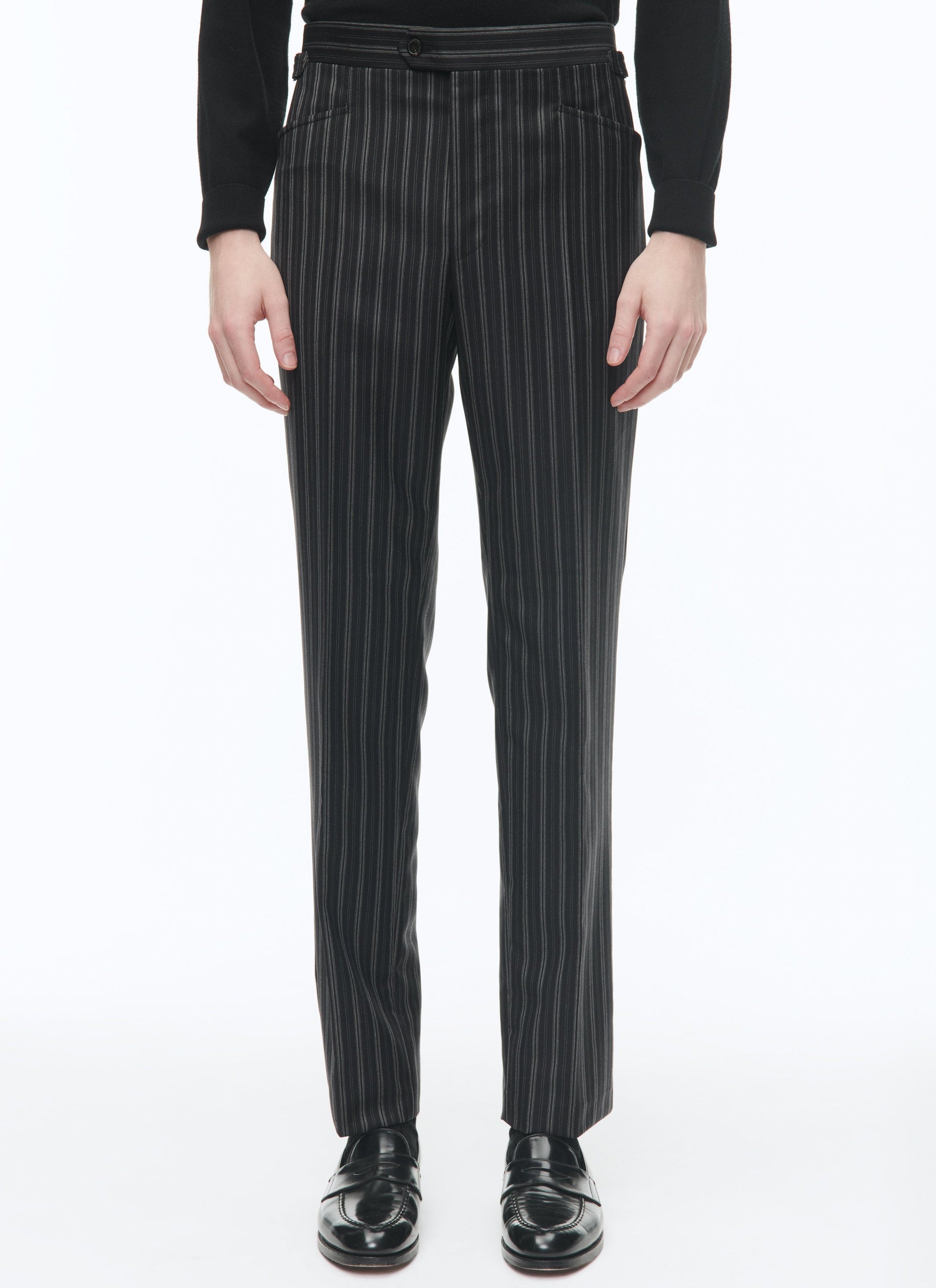 Fitted trousers with button fastening in wool - Black