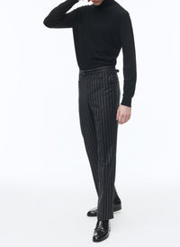 Fitted trousers with button fastening in wool - Black