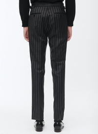 Fitted trousers with button fastening in wool - Black