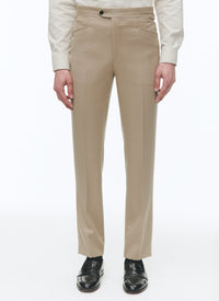 Fitted trousers with button fastening in wool - Mastic