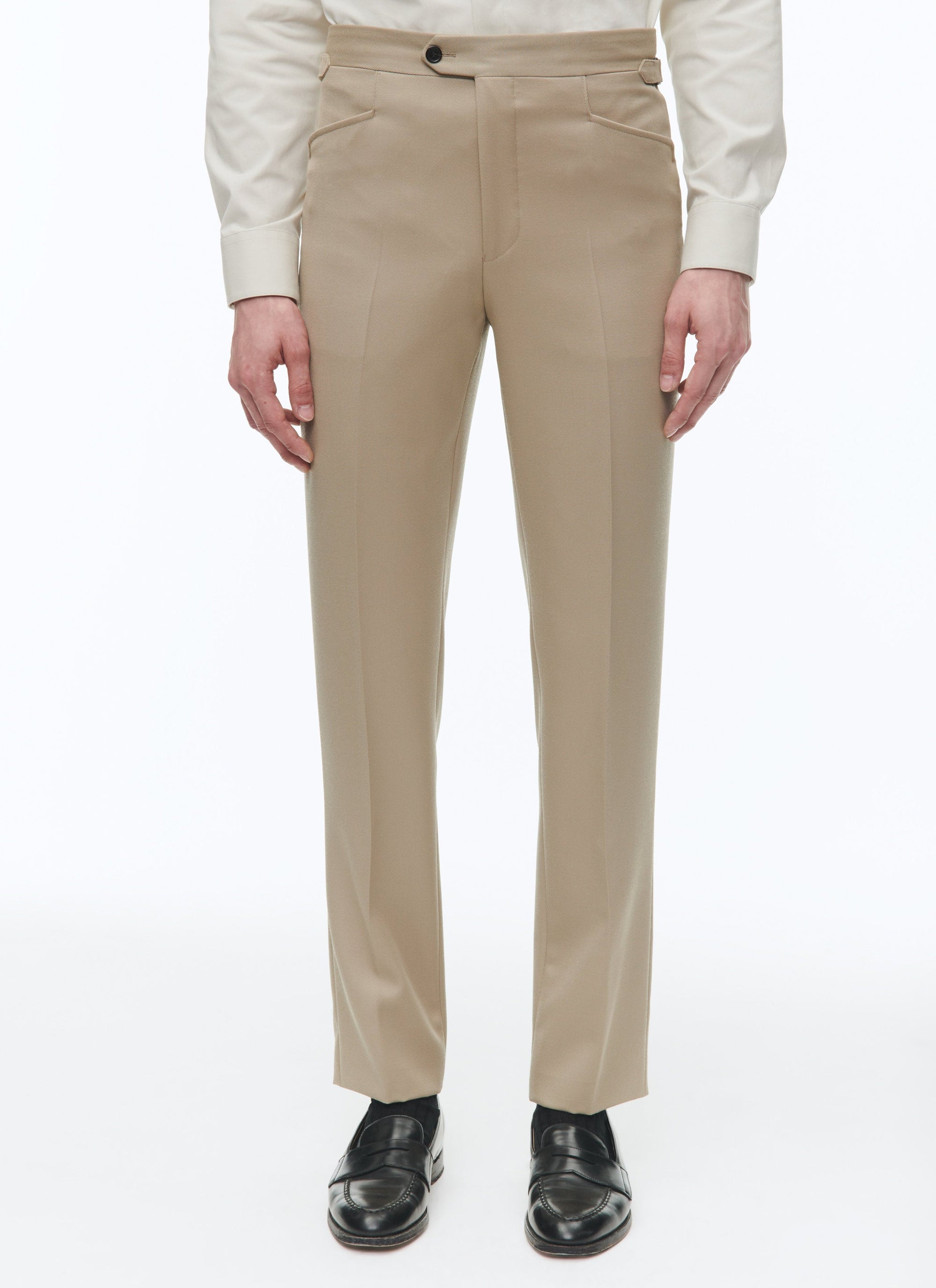 Fitted trousers with button fastening in wool - Mastic