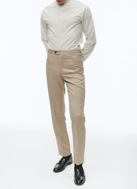 Fitted trousers with button fastening in wool - Mastic