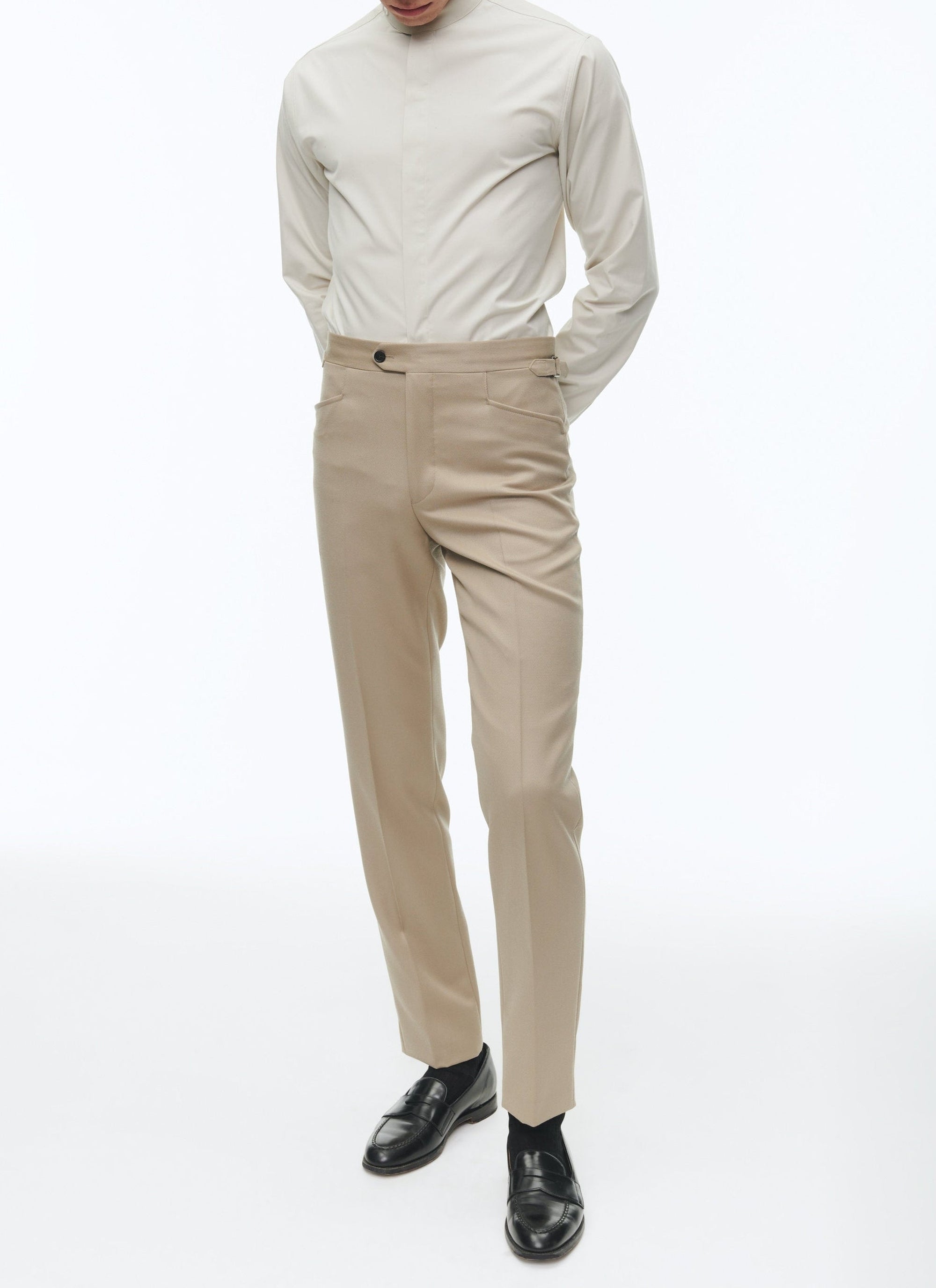 Fitted trousers with button fastening in wool - Mastic