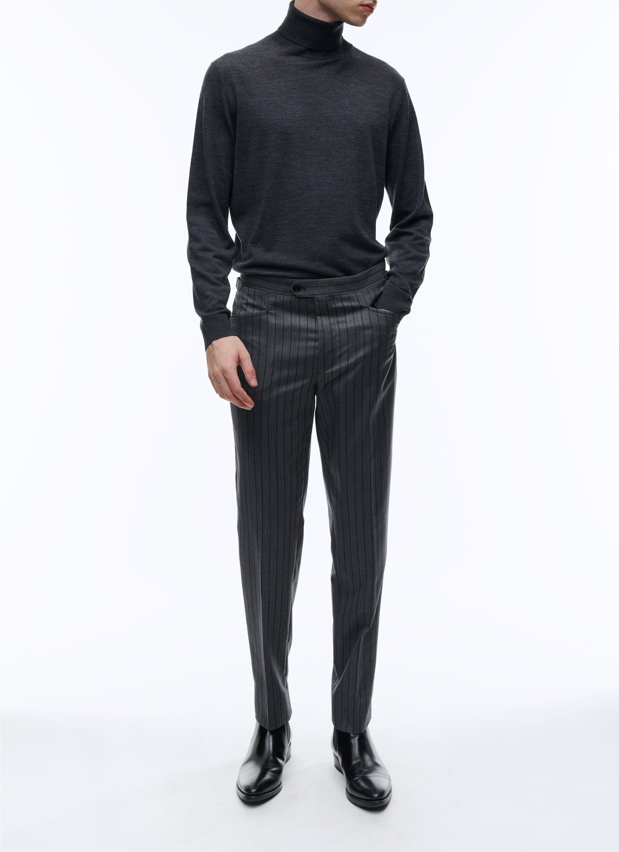 Two-tone striped wool trousers - Ash