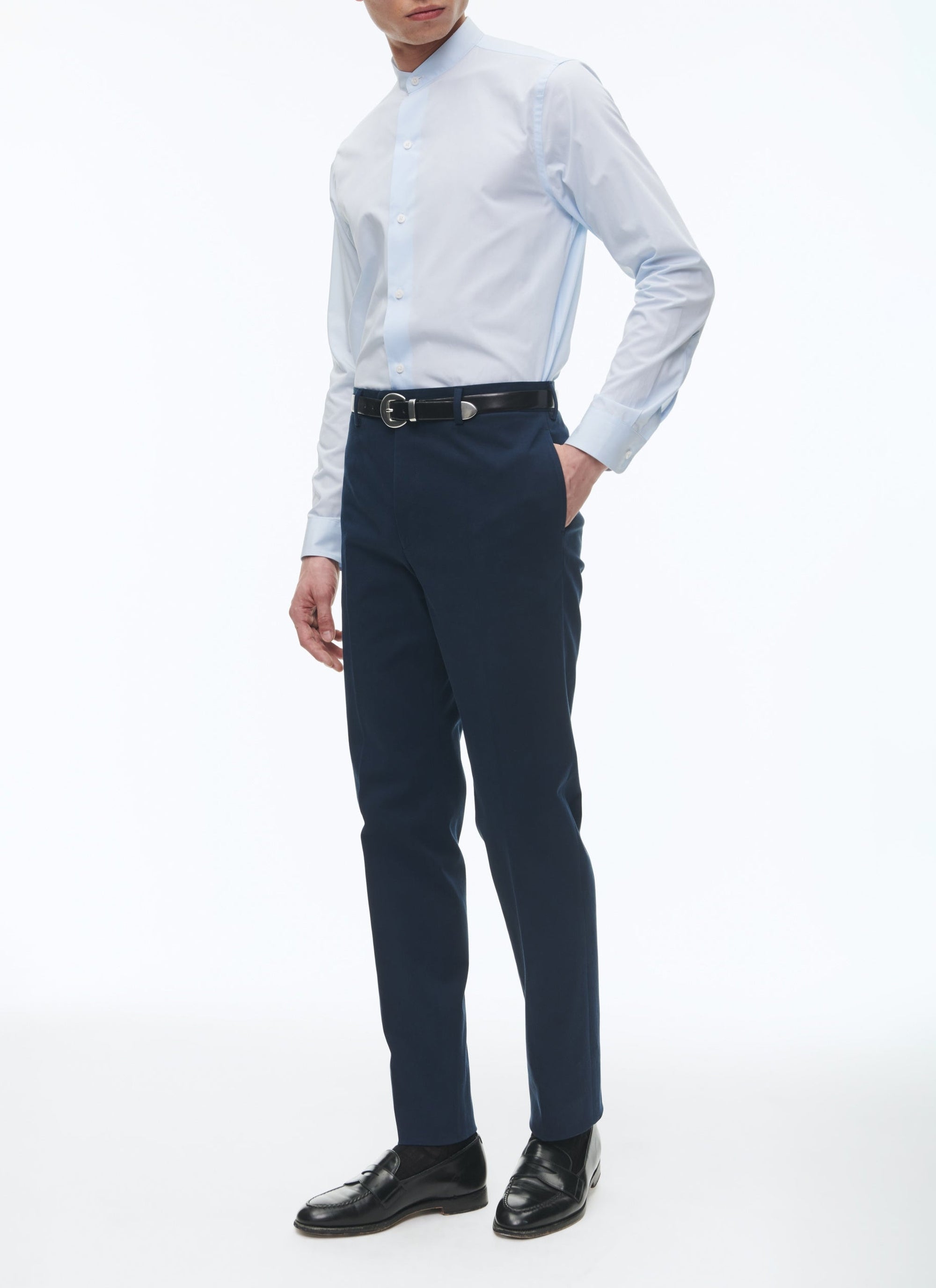 Cotton gabardine chino trousers - Navy Blue