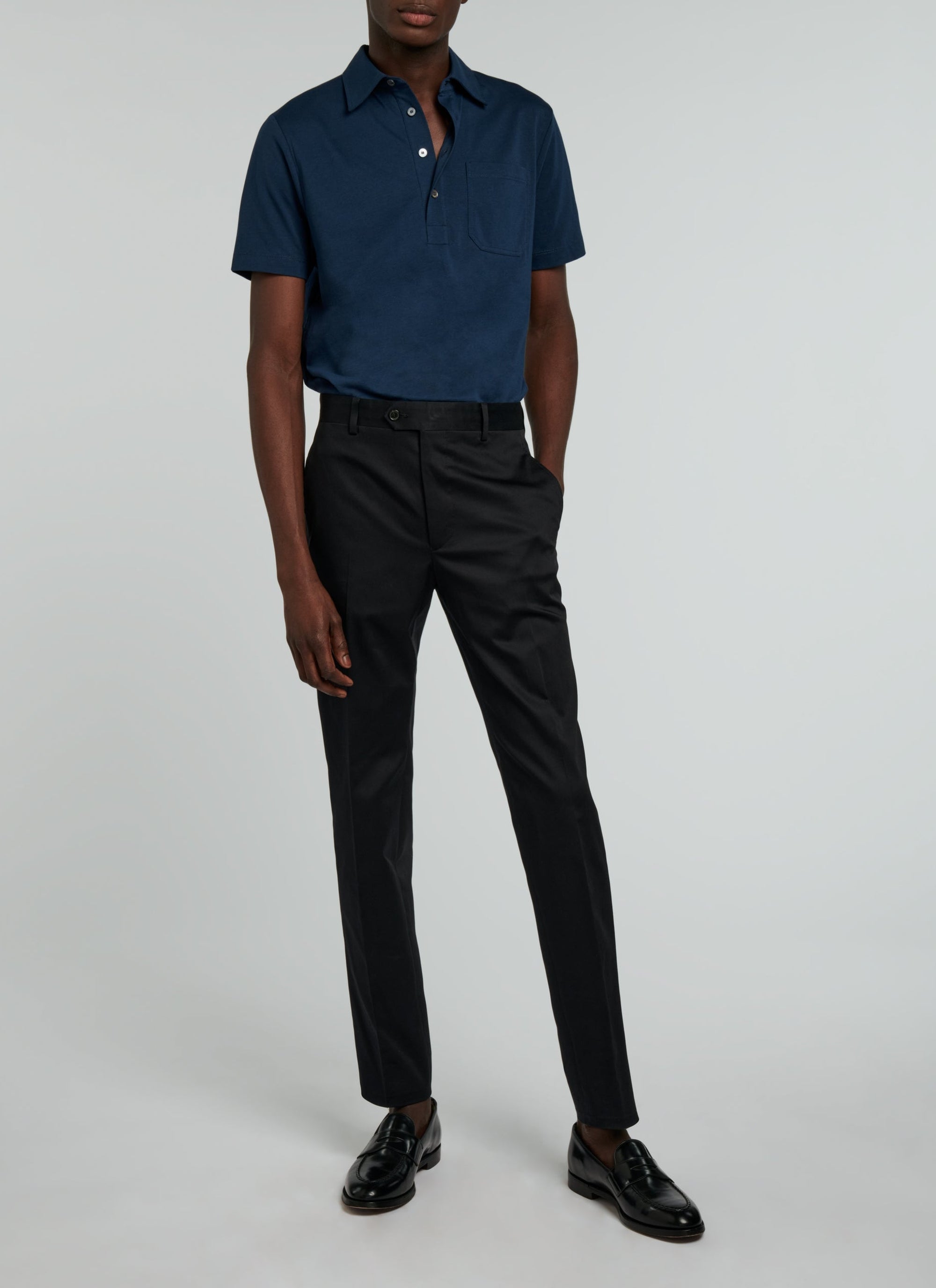 Pantalon chino ajusté en gabardine de coton - Bleu Marine