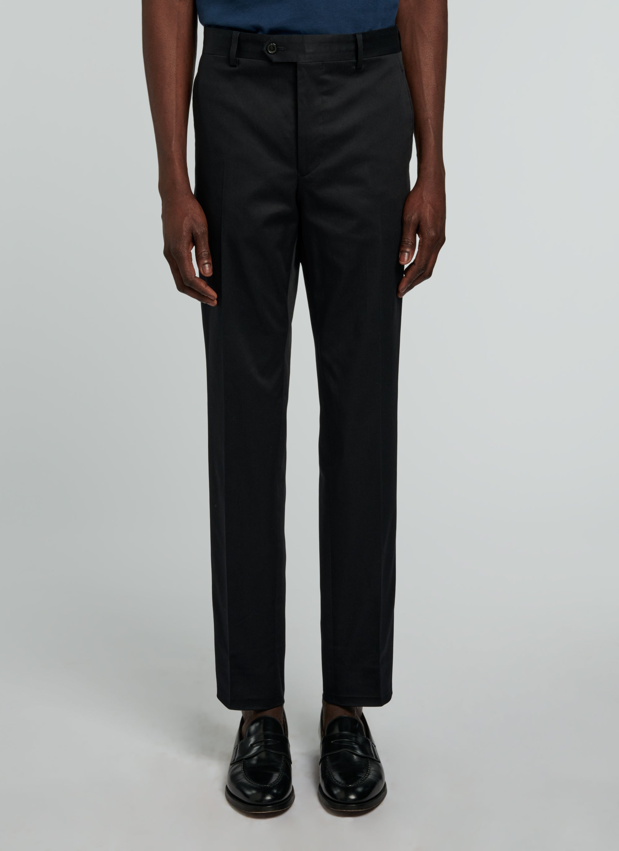 Pantalon chino ajusté en gabardine de coton - Bleu Marine