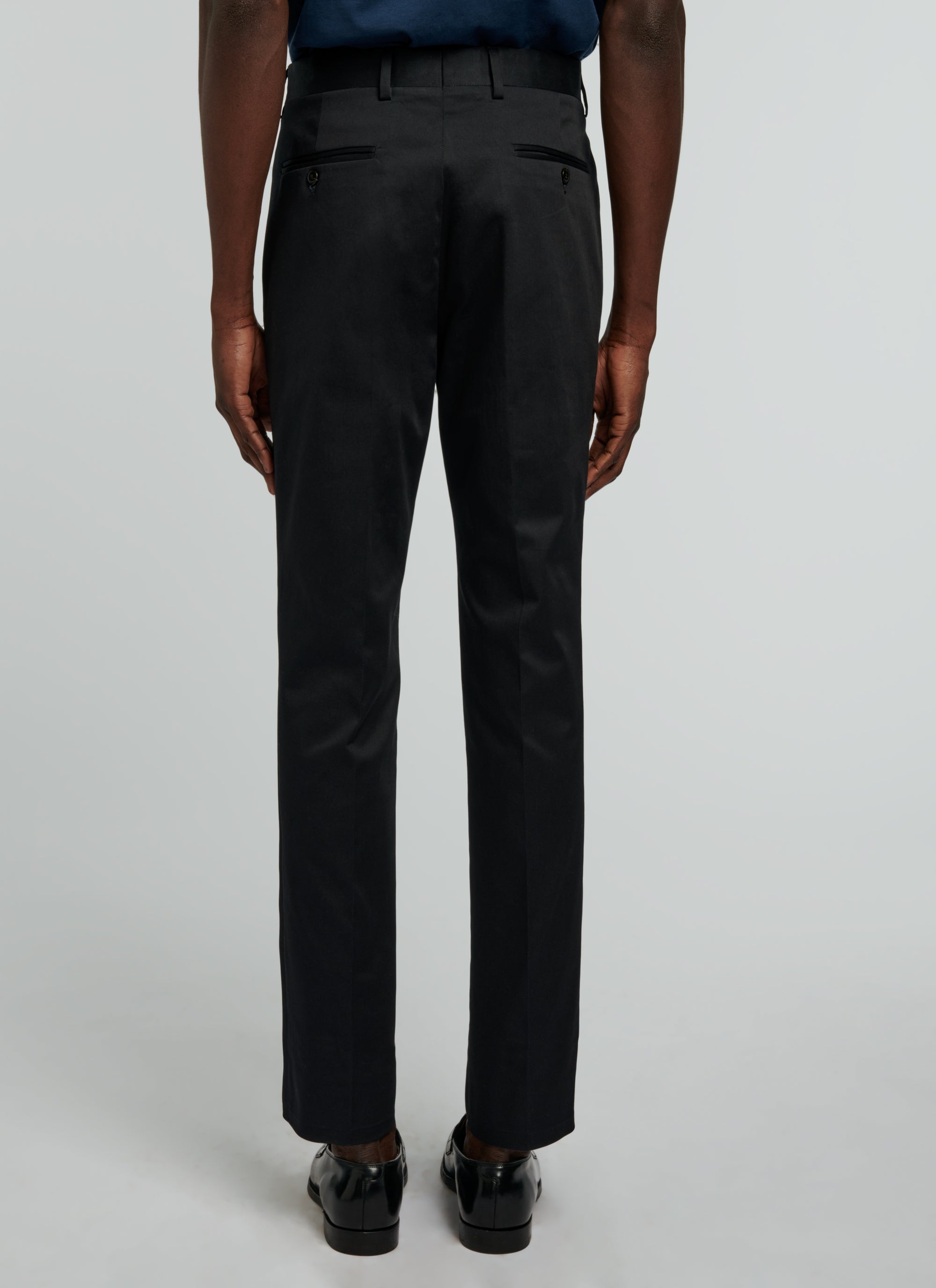 Pantalon chino ajusté en gabardine de coton - Bleu Marine