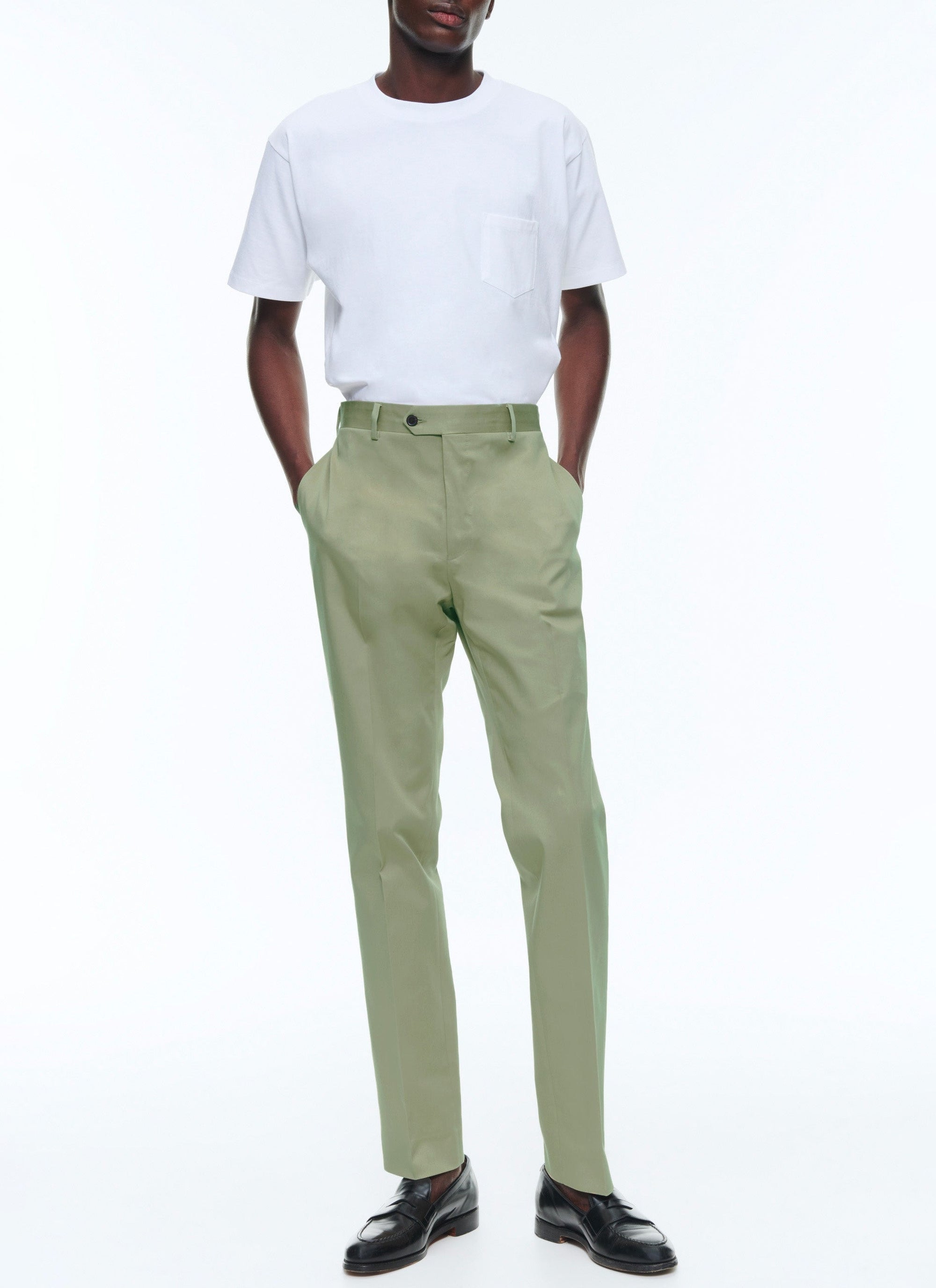Pantalon chino ajusté en gabardine de coton - Tilleul