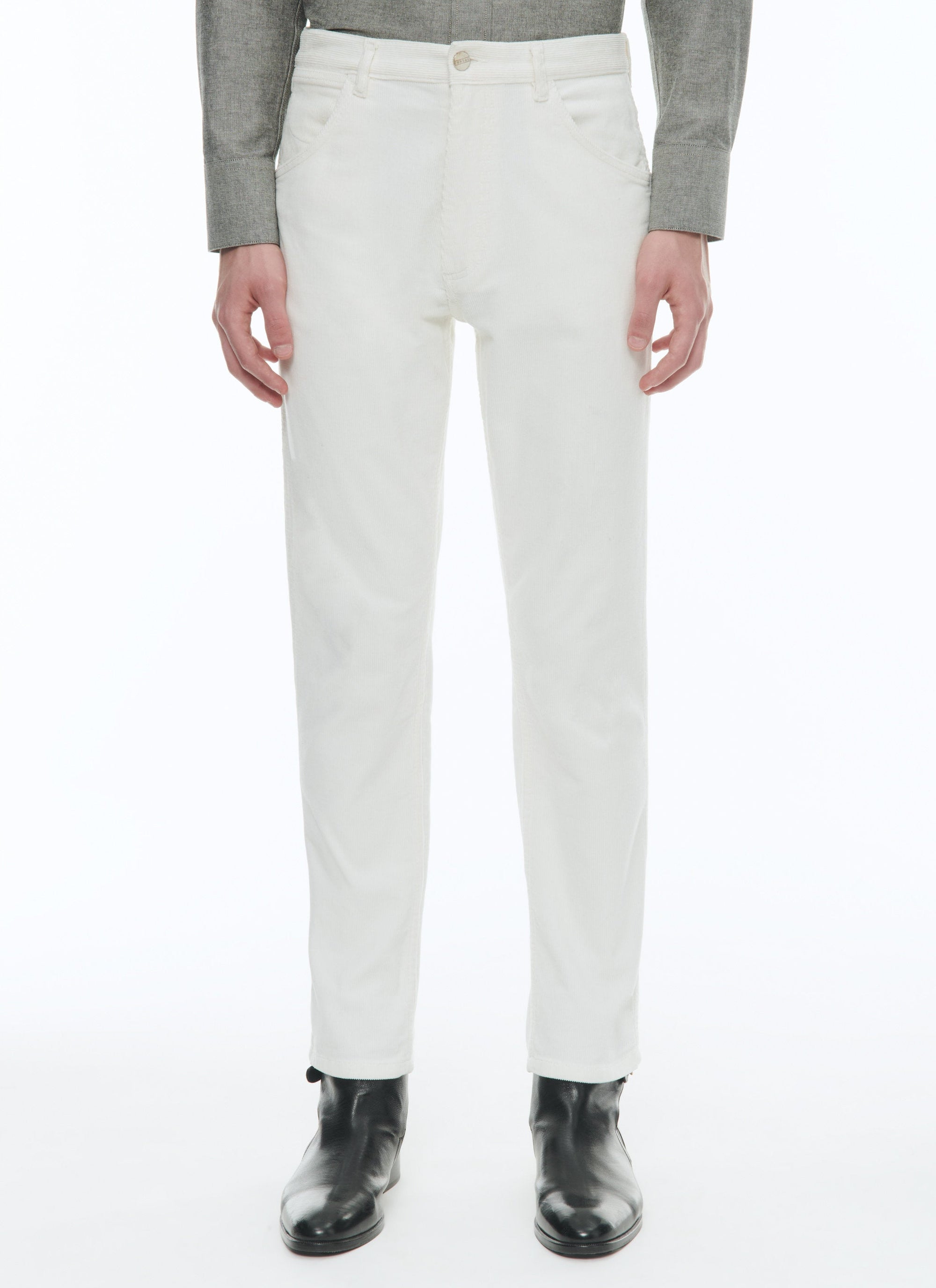 Ribbed trousers with pockets - White