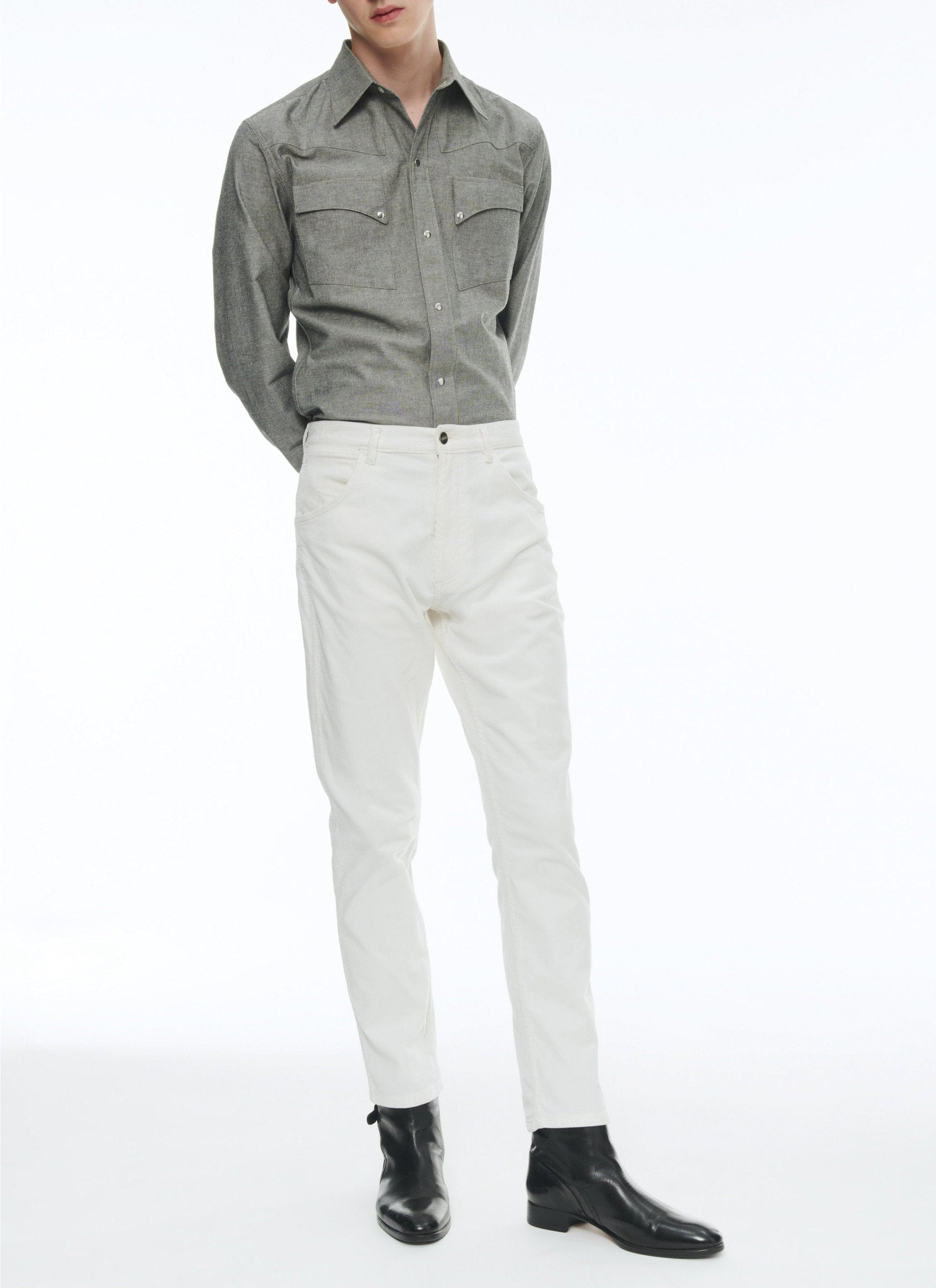 Ribbed trousers with pockets - White