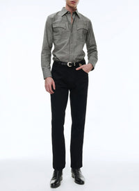 Ribbed trousers with pockets - Black