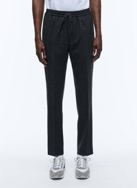 Pantalon élastiqué en natté de laine - Gris anthracite