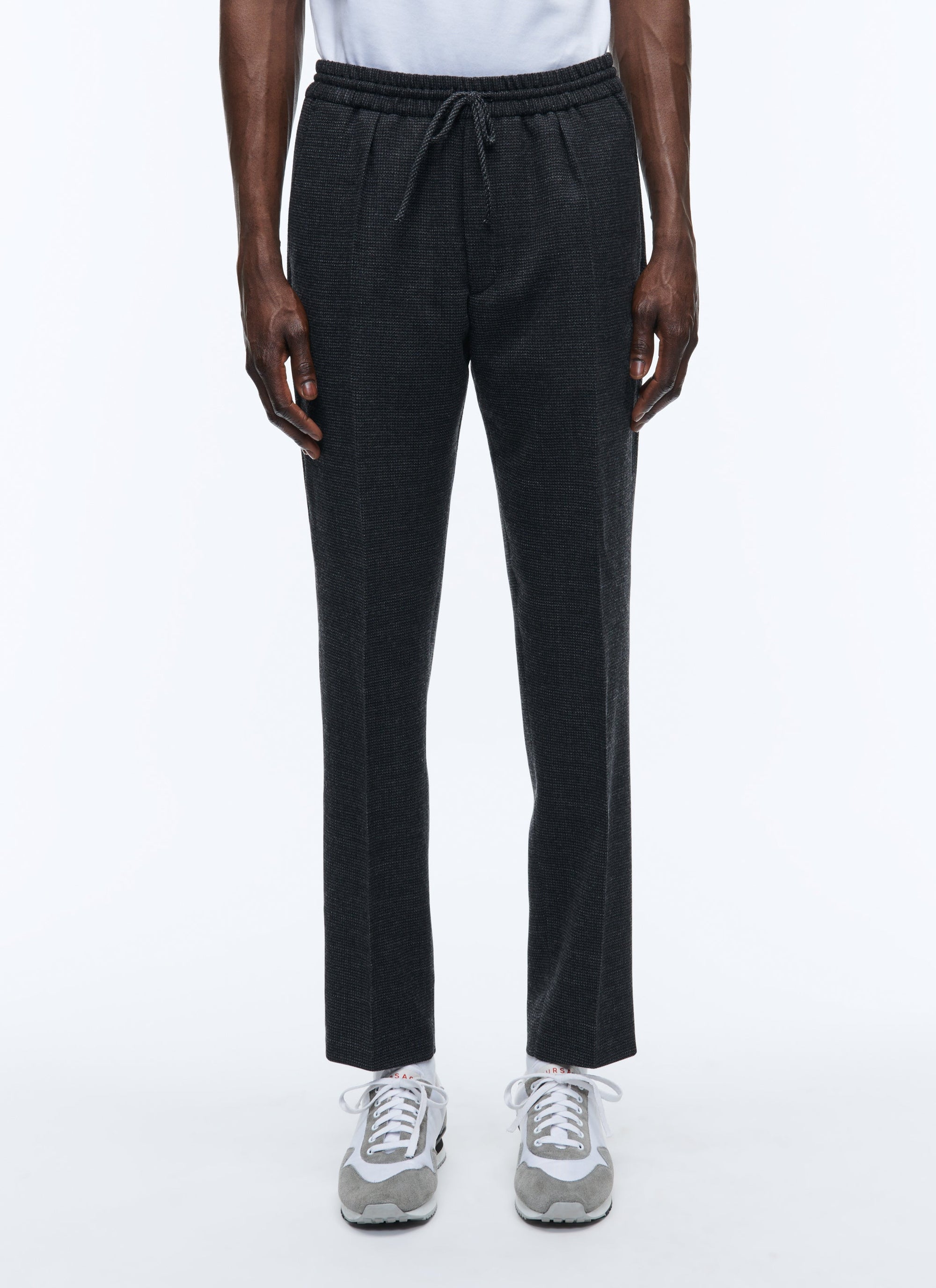 Pantalon élastiqué en natté de laine - Gris anthracite