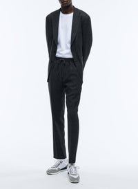 Pantalon élastiqué en natté de laine - Gris anthracite