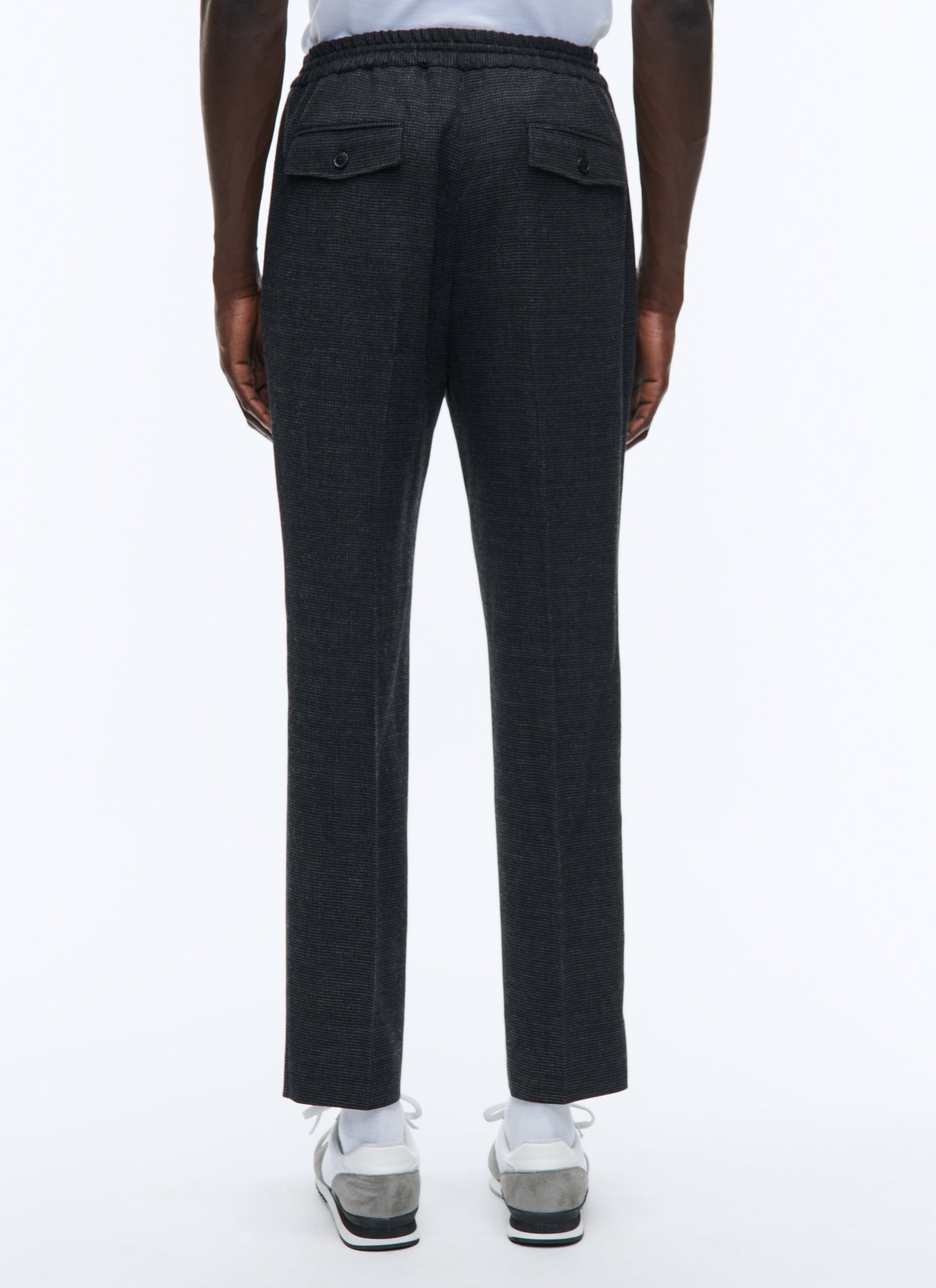 Pantalon élastiqué en natté de laine - Gris anthracite