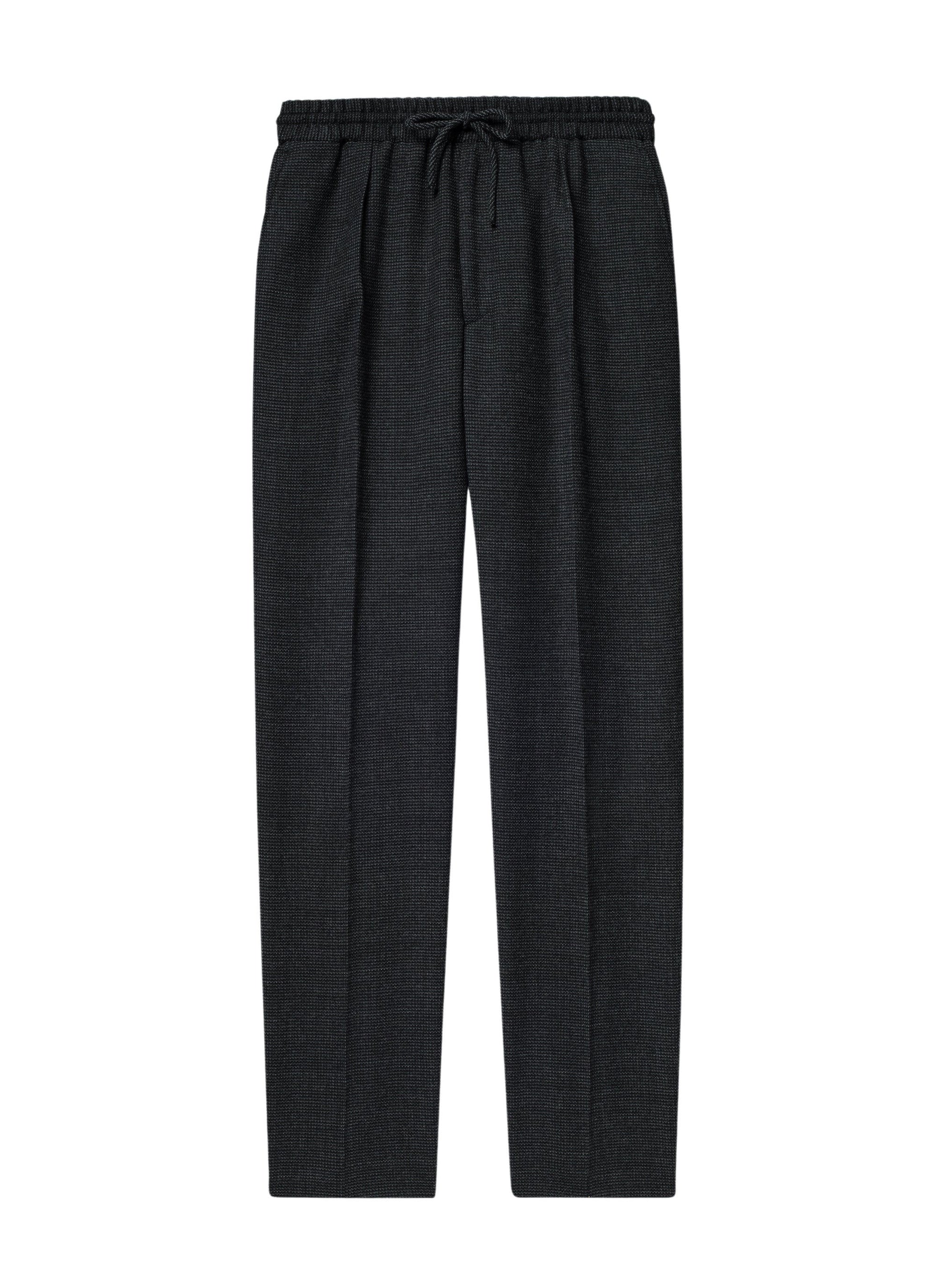 Pantalon élastiqué en natté de laine - Gris anthracite