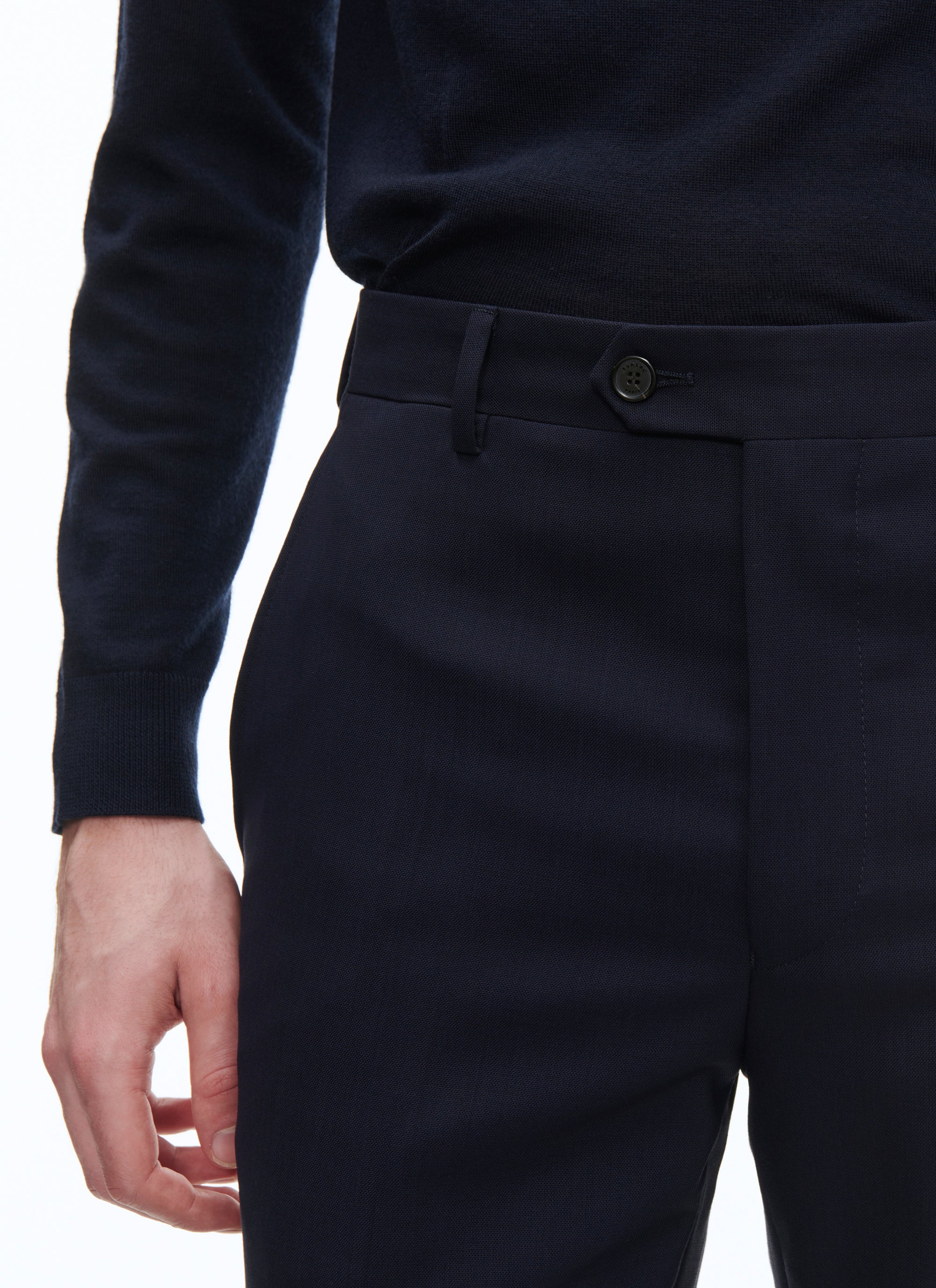 Wool Canvas Trousers - Navy Blue