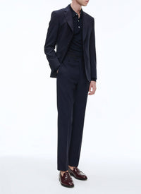 Wool Canvas Trousers - Navy Blue