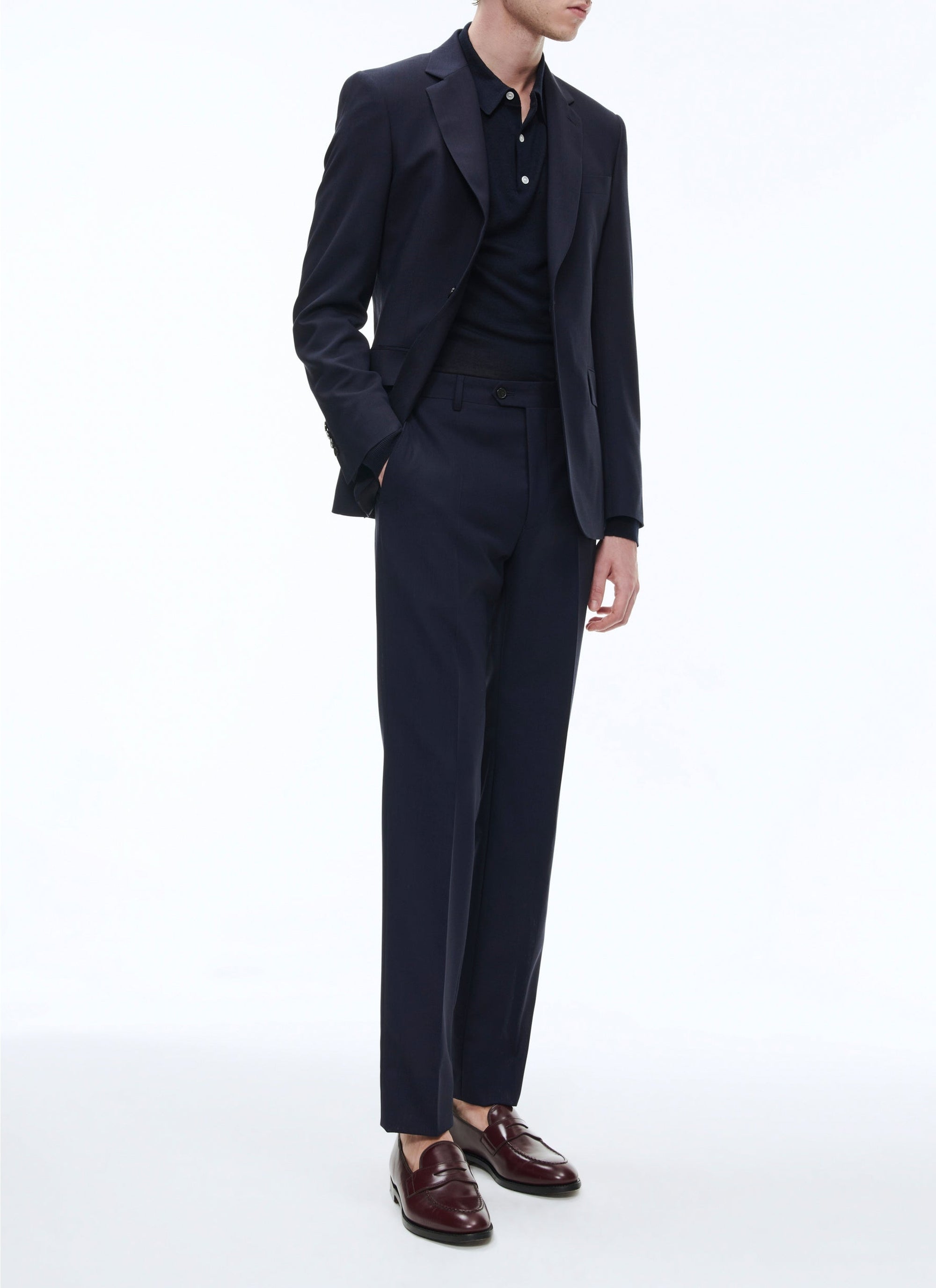 Wool Canvas Trousers - Navy Blue