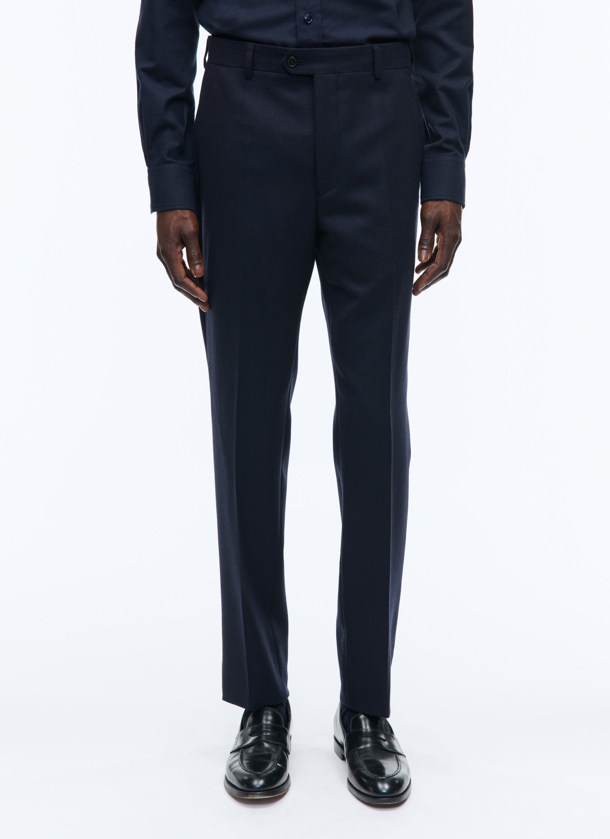 Pantalon en flanelle de laine armurée - Bleu marine