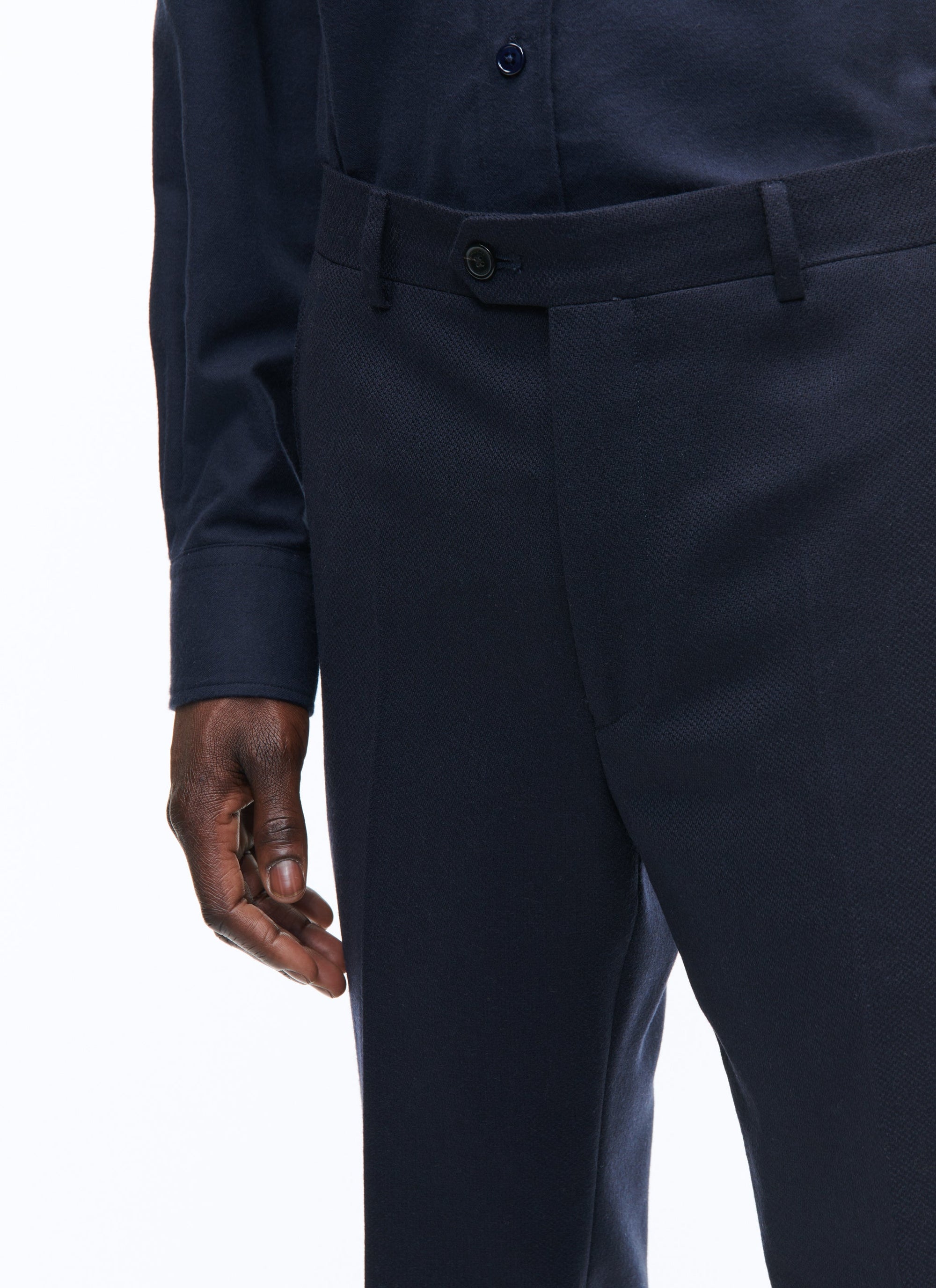 Pantalon en flanelle de laine armurée - Bleu marine