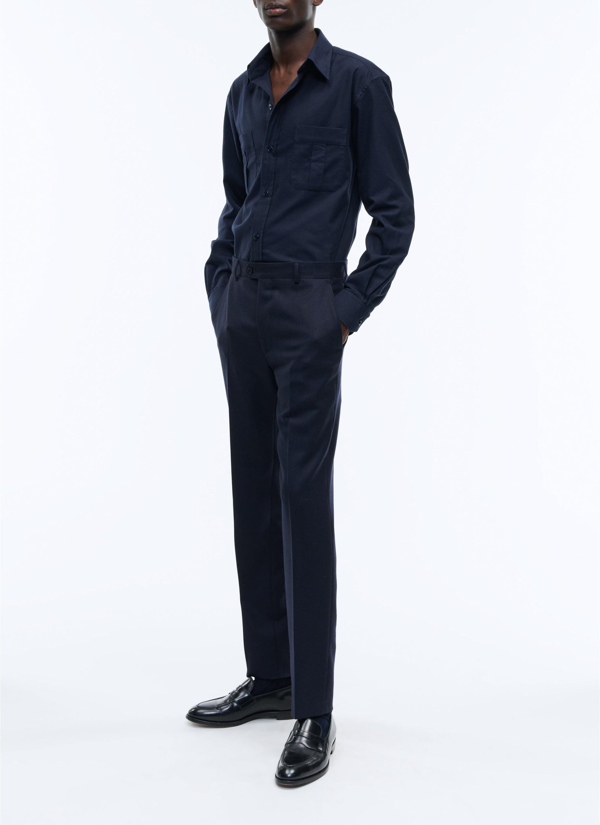 Pantalon en flanelle de laine armurée - Bleu marine